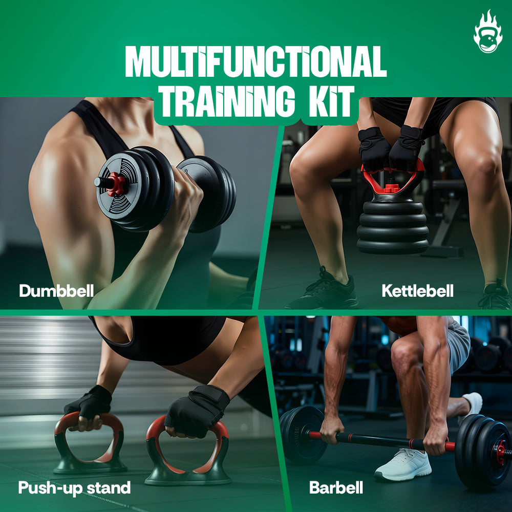 Burnlab 6 in 1 Multifunctional Weight Training Kit - Dumbbells, Kettlebells and Barbells in 1