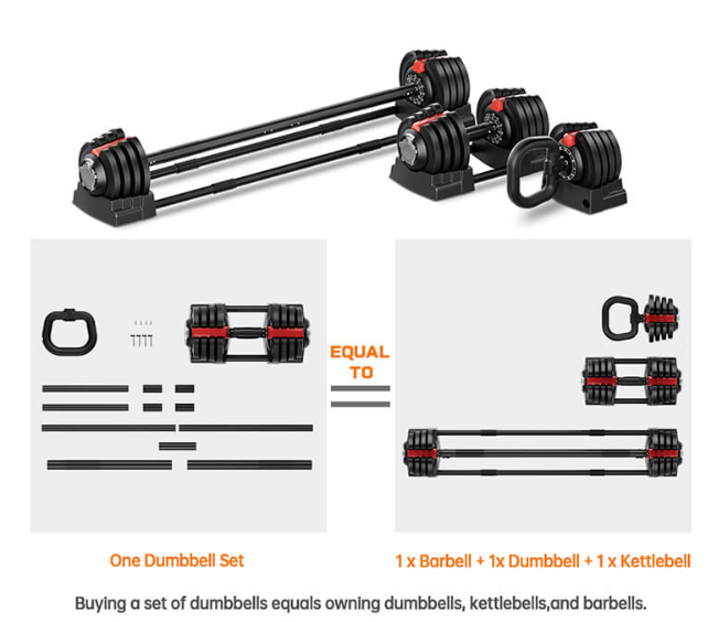 Burnlab Shift 3-in-1 Weight Training Kit - Converts to Dumbbell, Kettlebell & Barbell