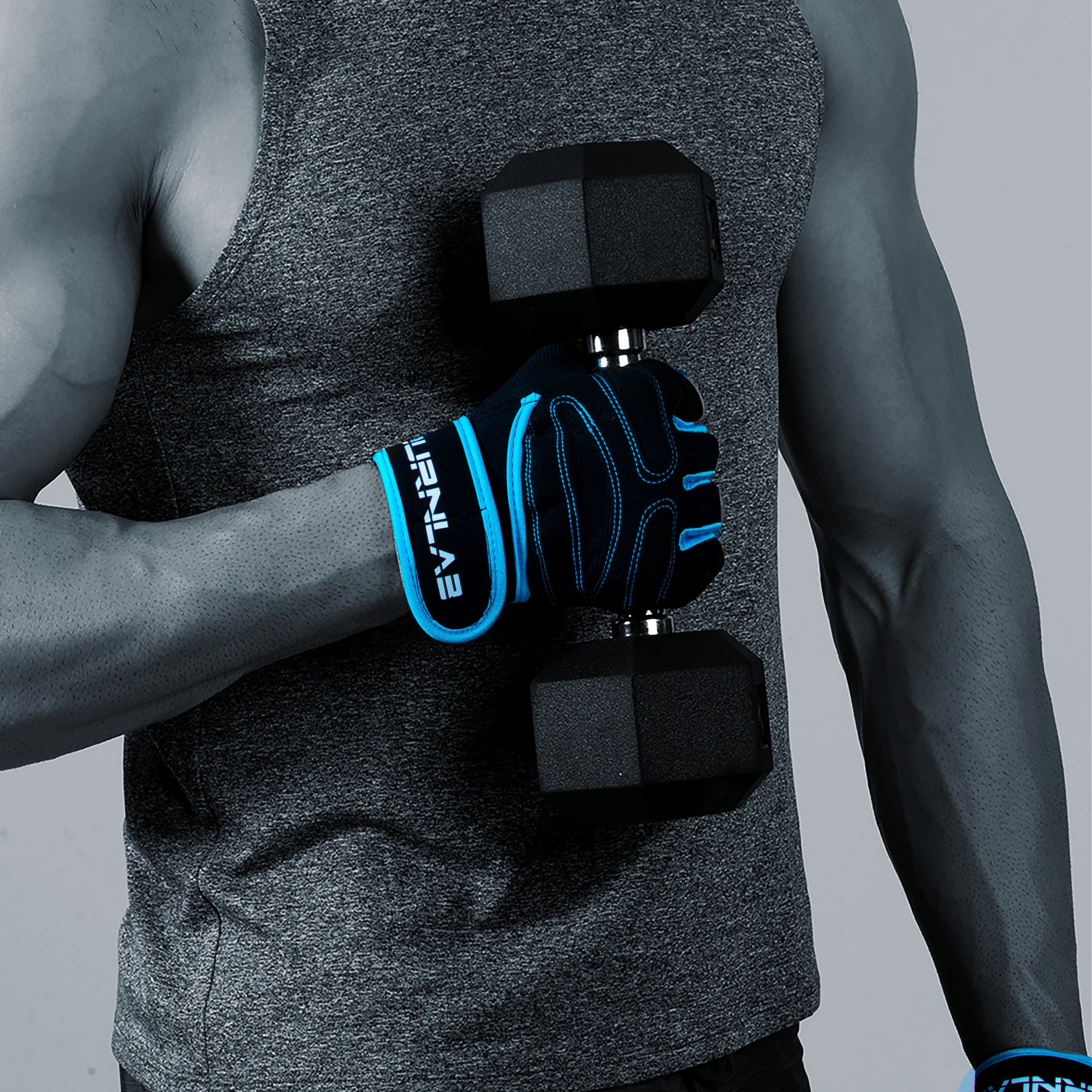 Men Black Blue Gym Gloves -ALEX- Protect Your Hands & Improve Your Grip New