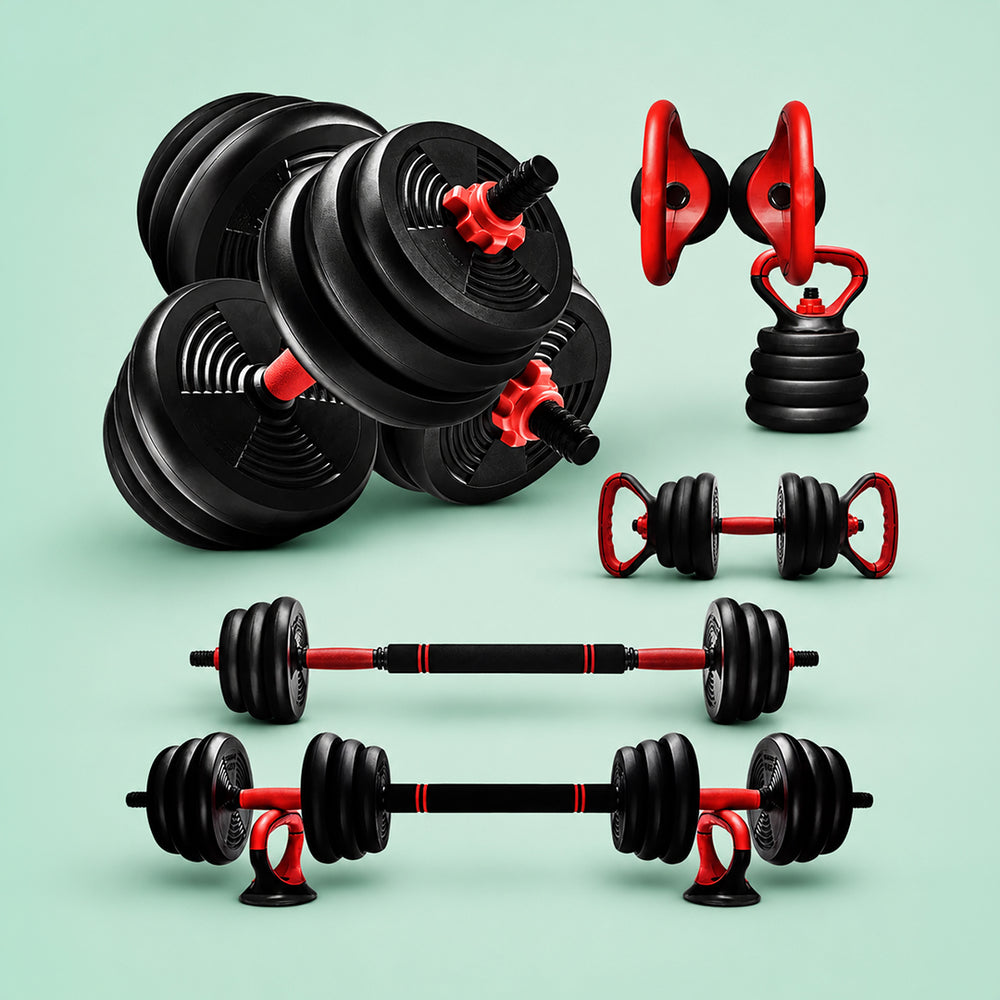 Burnlab 6 in 1 Multifunctional Weight Training Kit - Dumbbells, Kettlebells and Barbells in 1