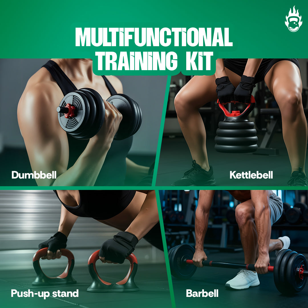 Burnlab 6 in 1 Multifunctional Weight Training Kit - Dumbbells, Kettlebells and Barbells in 1