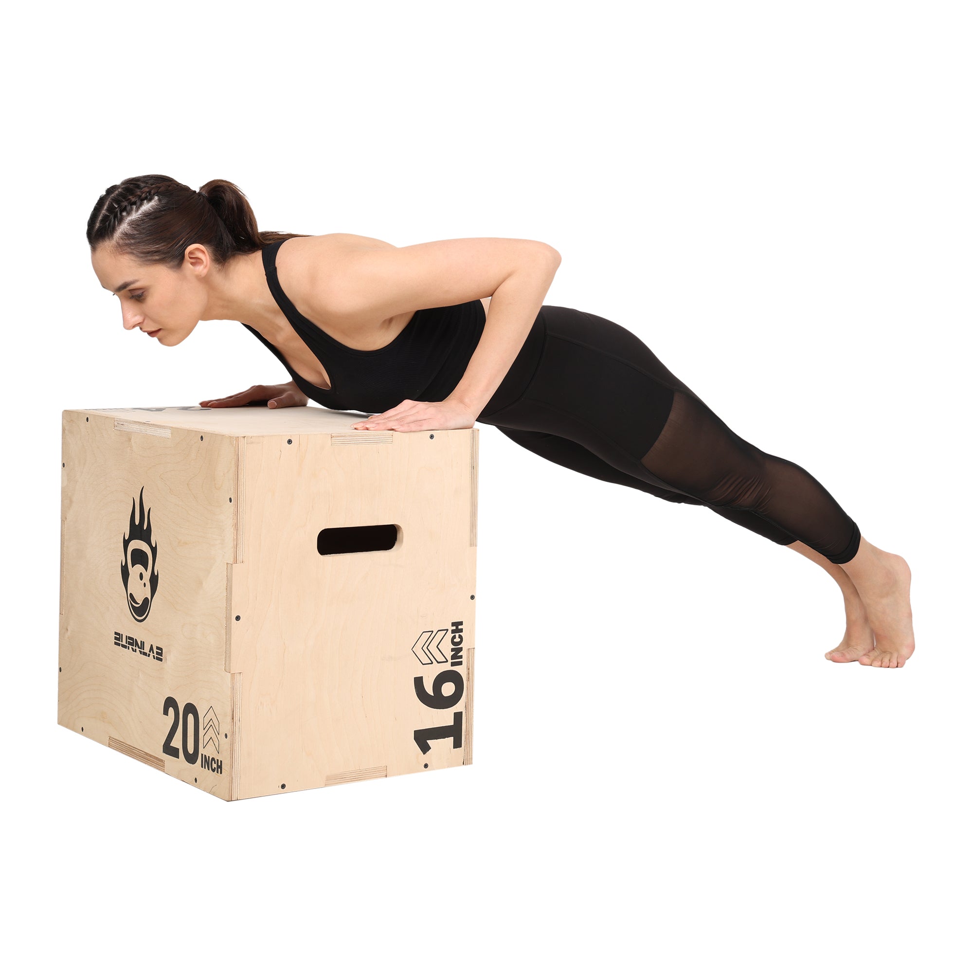 Burnlab Plyo Box, Wooden 3-in-1 Plyometric Jump Box for Training - Squat, Step Up, Box Jumps & More