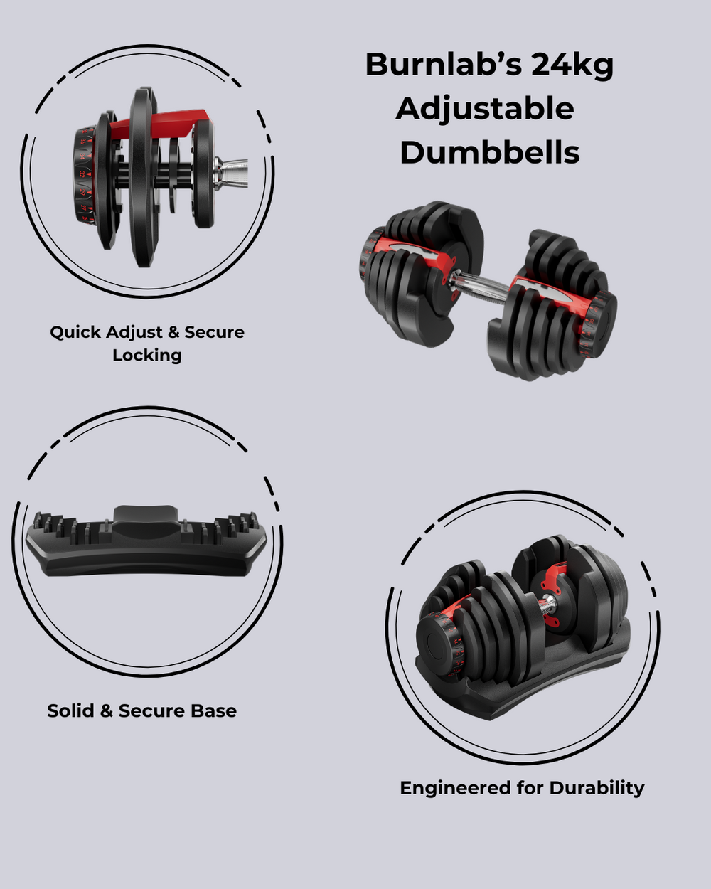 Burnlab Edge Plus Adjustable Dumbbells With Tray