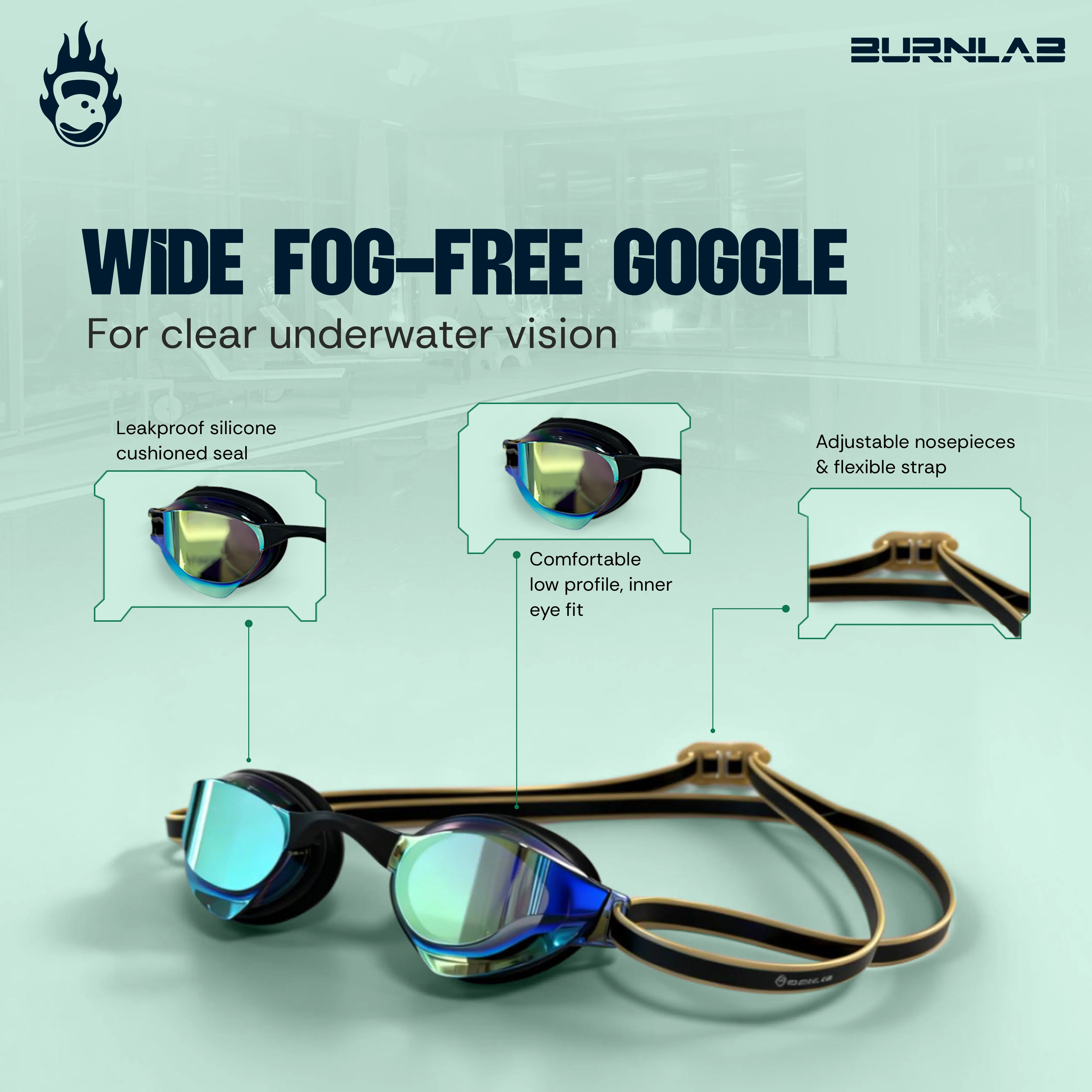 Adults Mirrored-Lens Swimming Goggles for Reduced Glare
