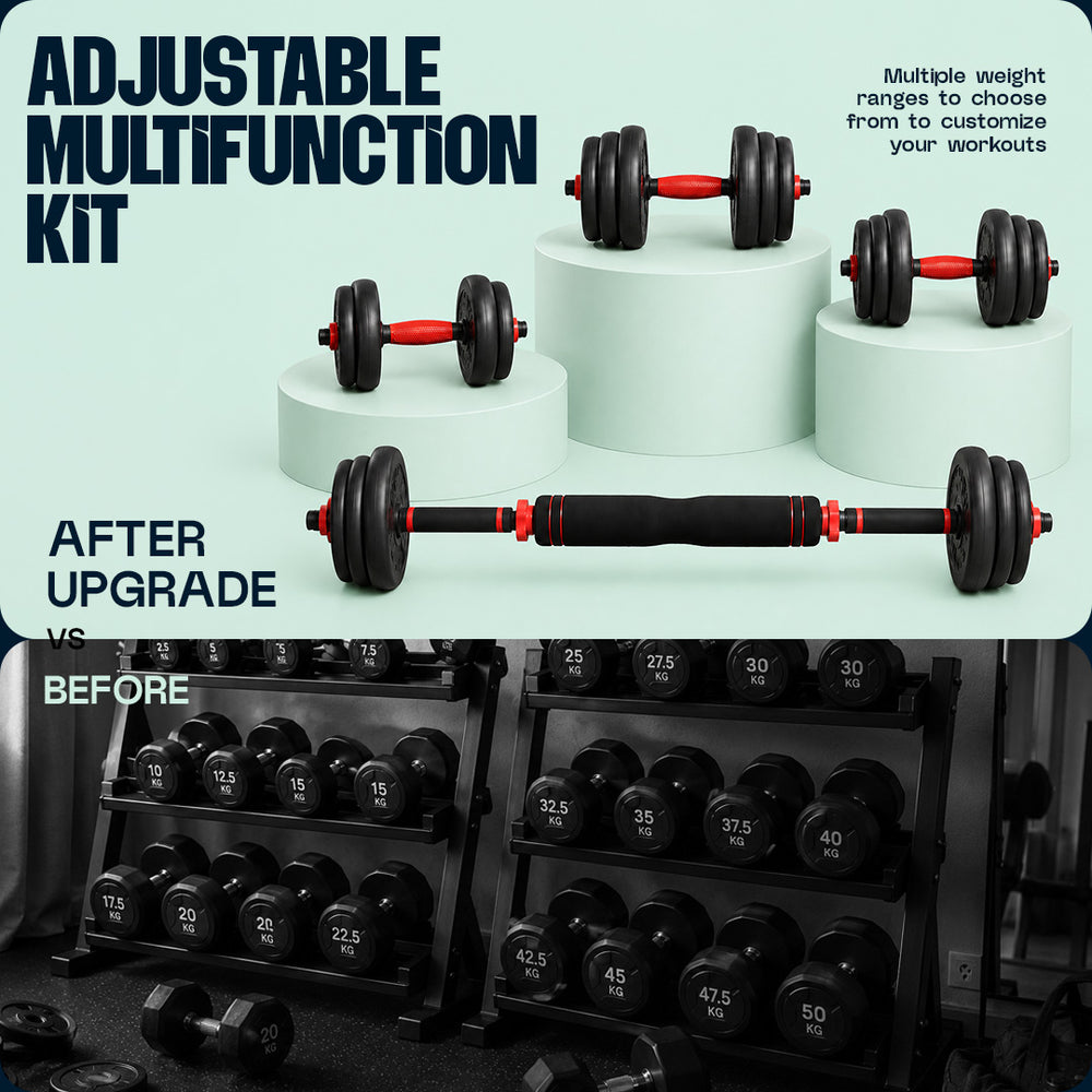 Burnlab 6 in 1 Multifunctional Weight Training Kit - Dumbbells, Kettlebells and Barbells in 1