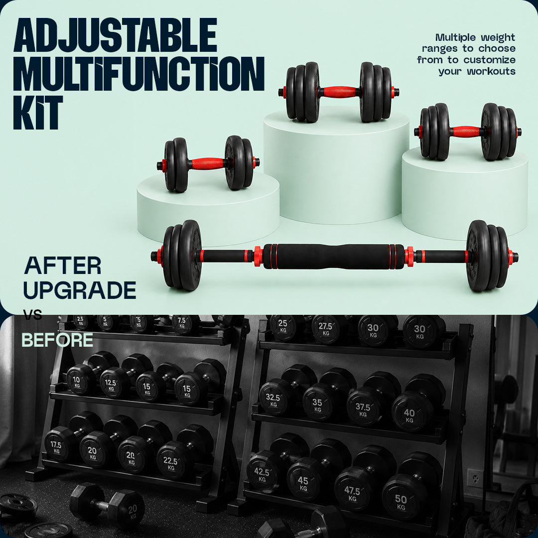 Burnlab 6 in 1 Multifunctional Weight Training Kit - Dumbbells, Kettlebells and Barbells in 1