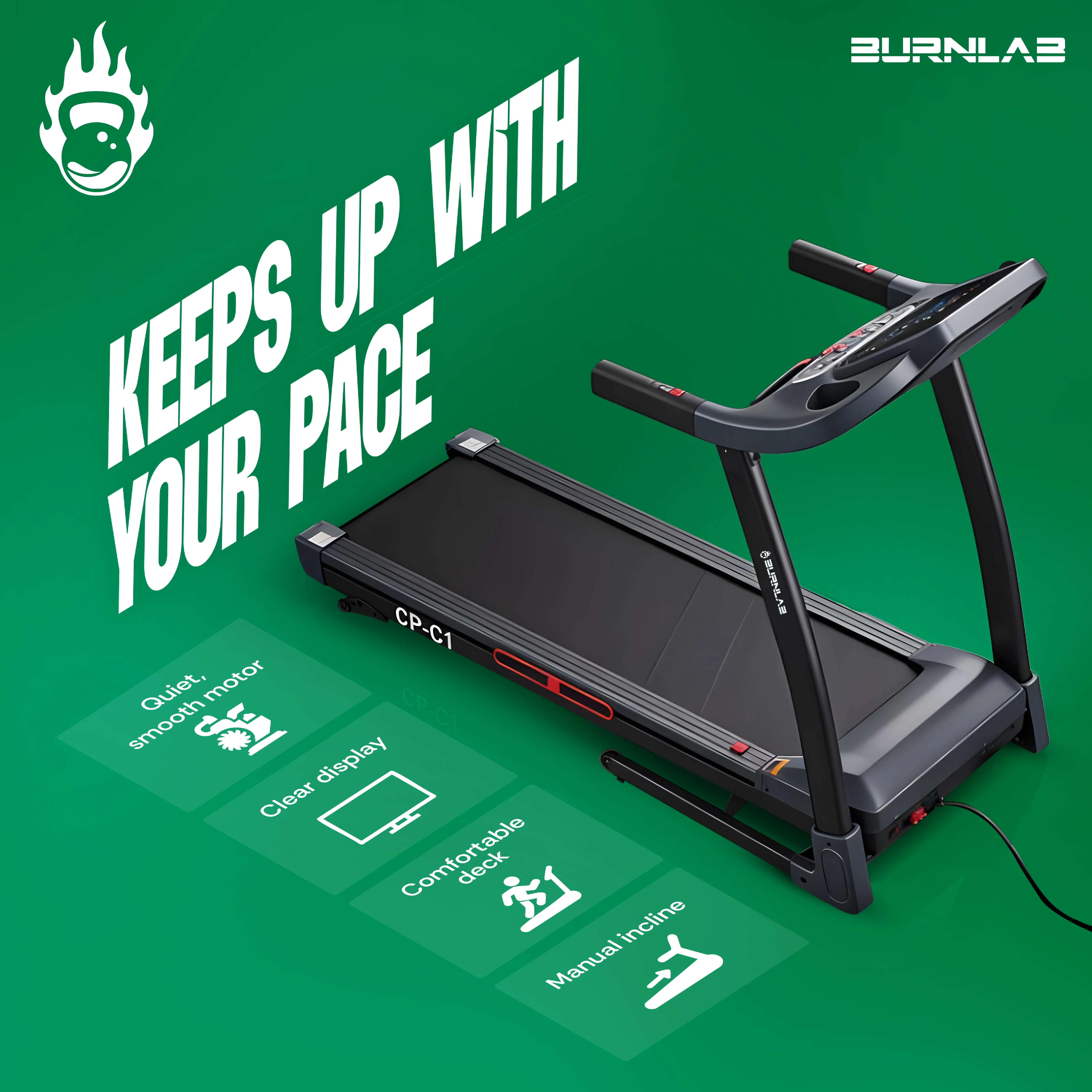 Burnlab Treadmill 3.1 - 2.5HP, 5” LCD