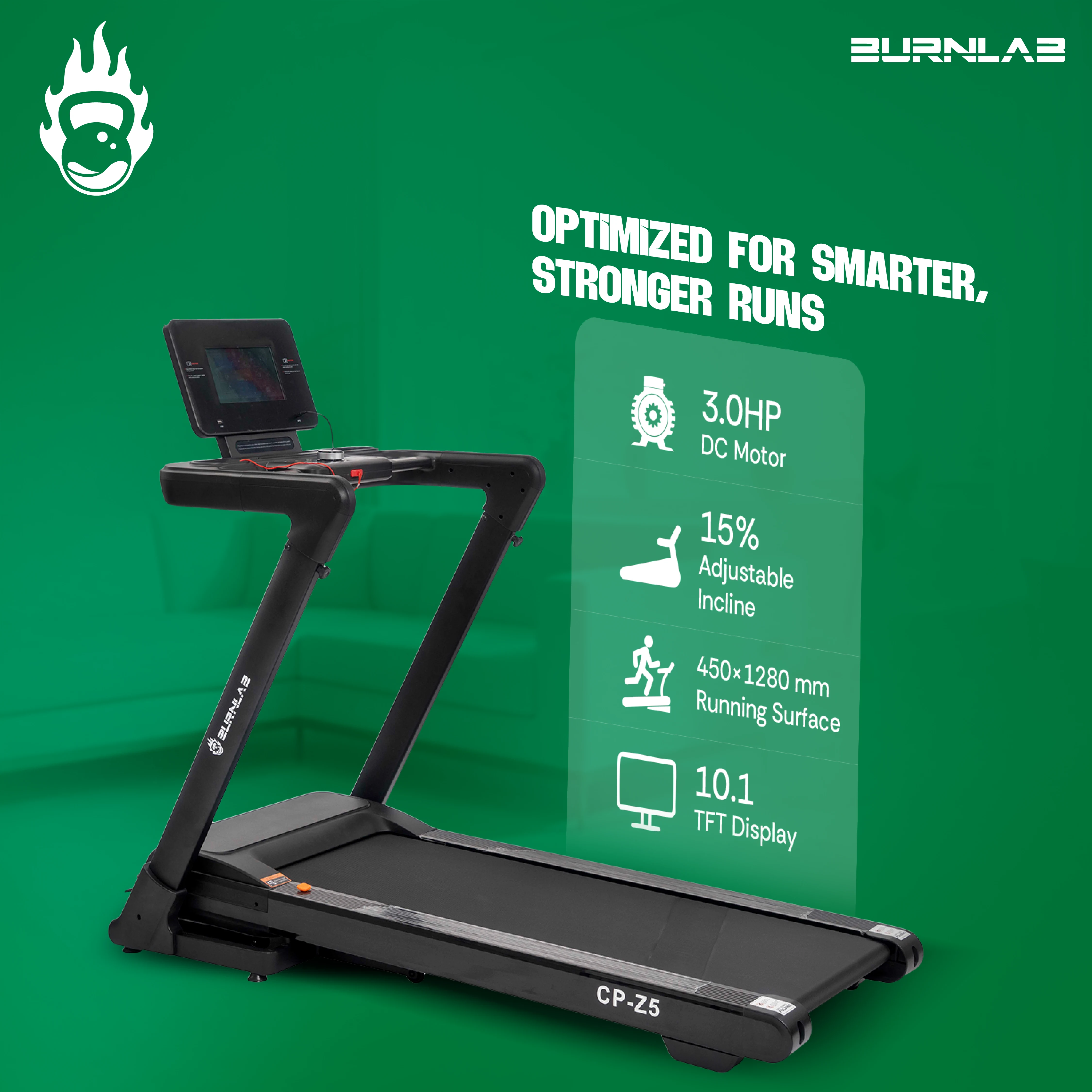 Burnlab Treadmill Pro 3.2 - 15% incline, 10.1" TFT Screen