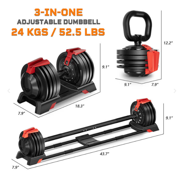 Burnlab Shift 3-in-1 Weight Training Kit - Converts to Dumbbell, Kettlebell & Barbell