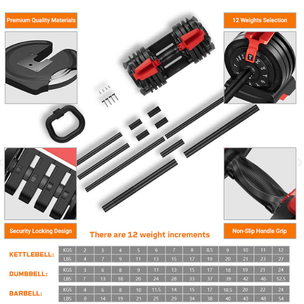 Burnlab Shift 3-in-1 Weight Training Kit - Converts to Dumbbell, Kettlebell & Barbell